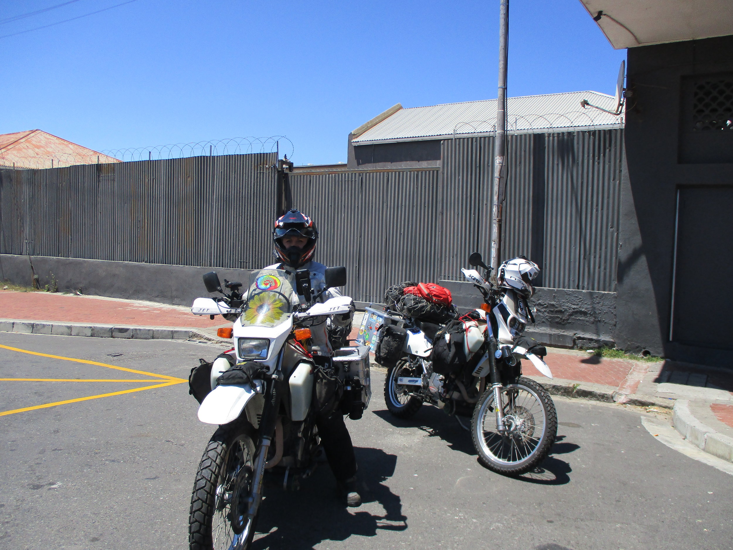 Outside the hostel in Cape Town, ready to go.