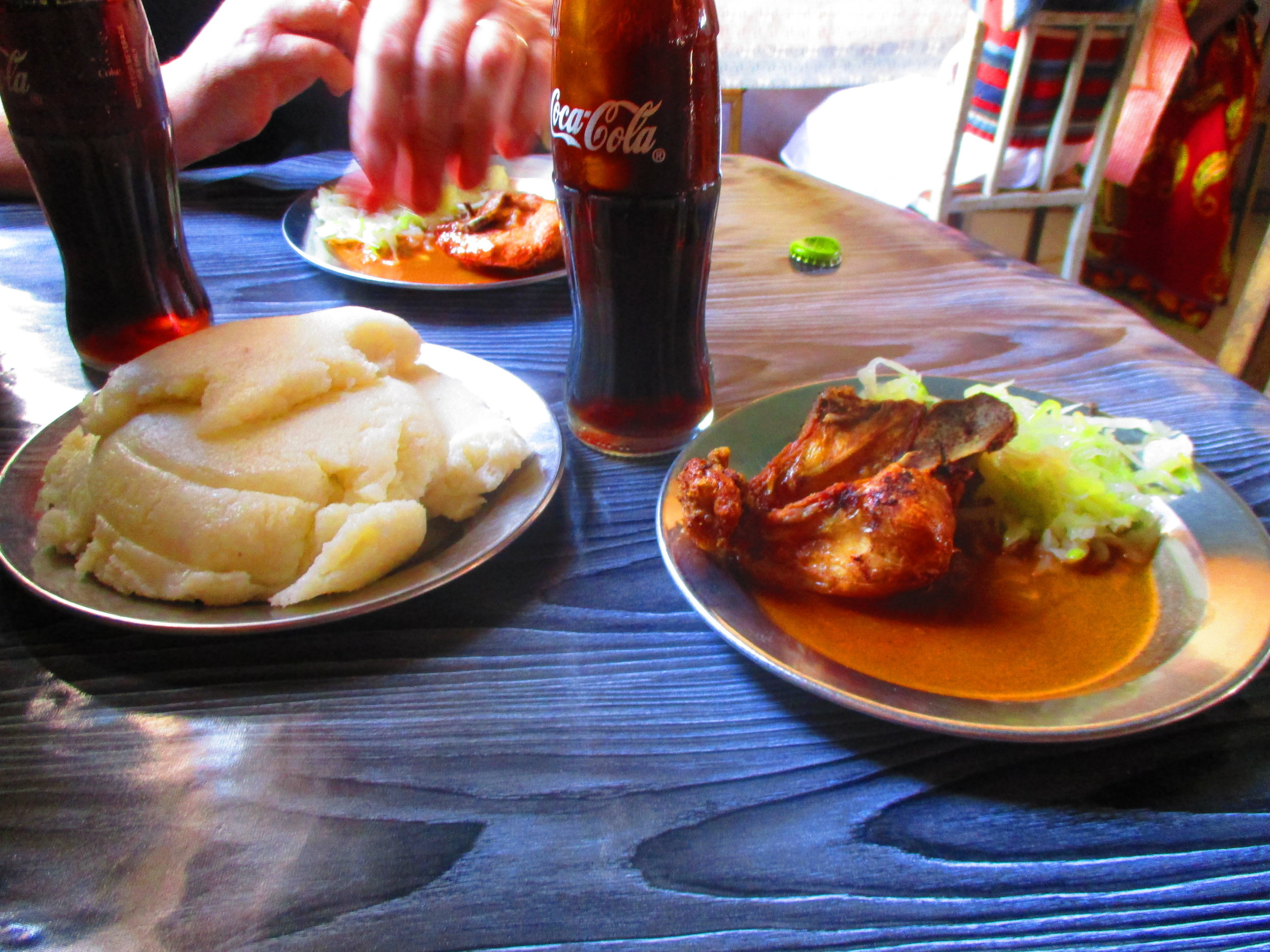 50c lunch of nshima, chicken and cabbage