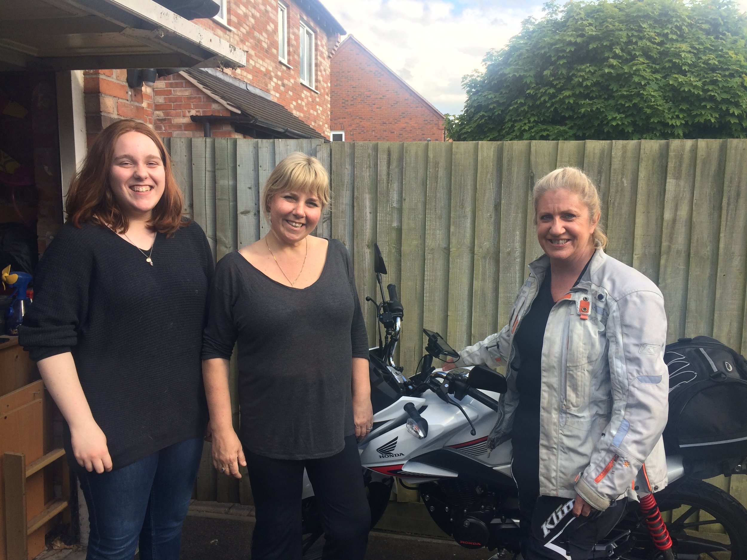 Maddy, me and Becky and her bike.