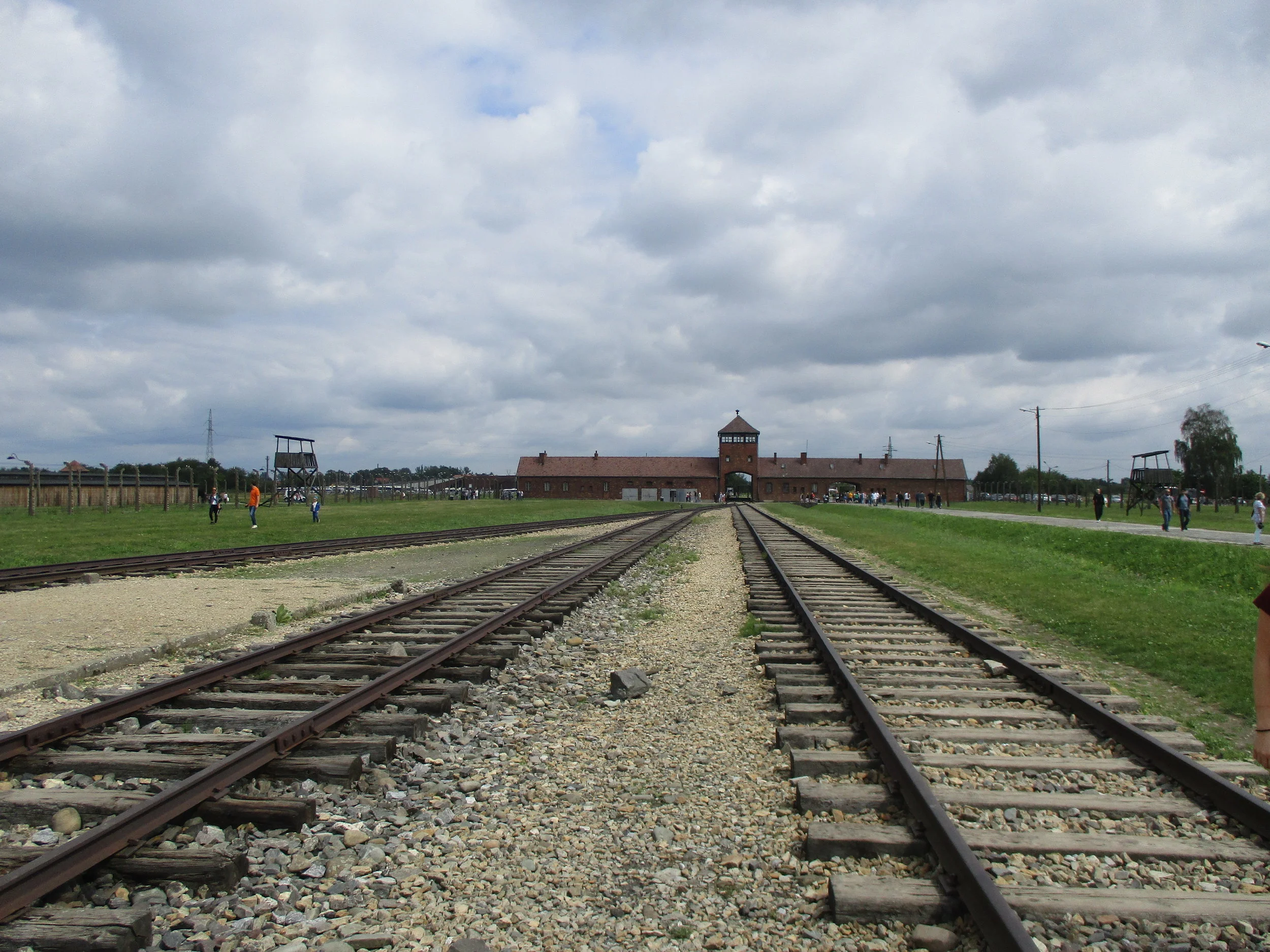 Auschwitz Birkenau, a view looking back to the entrace. 