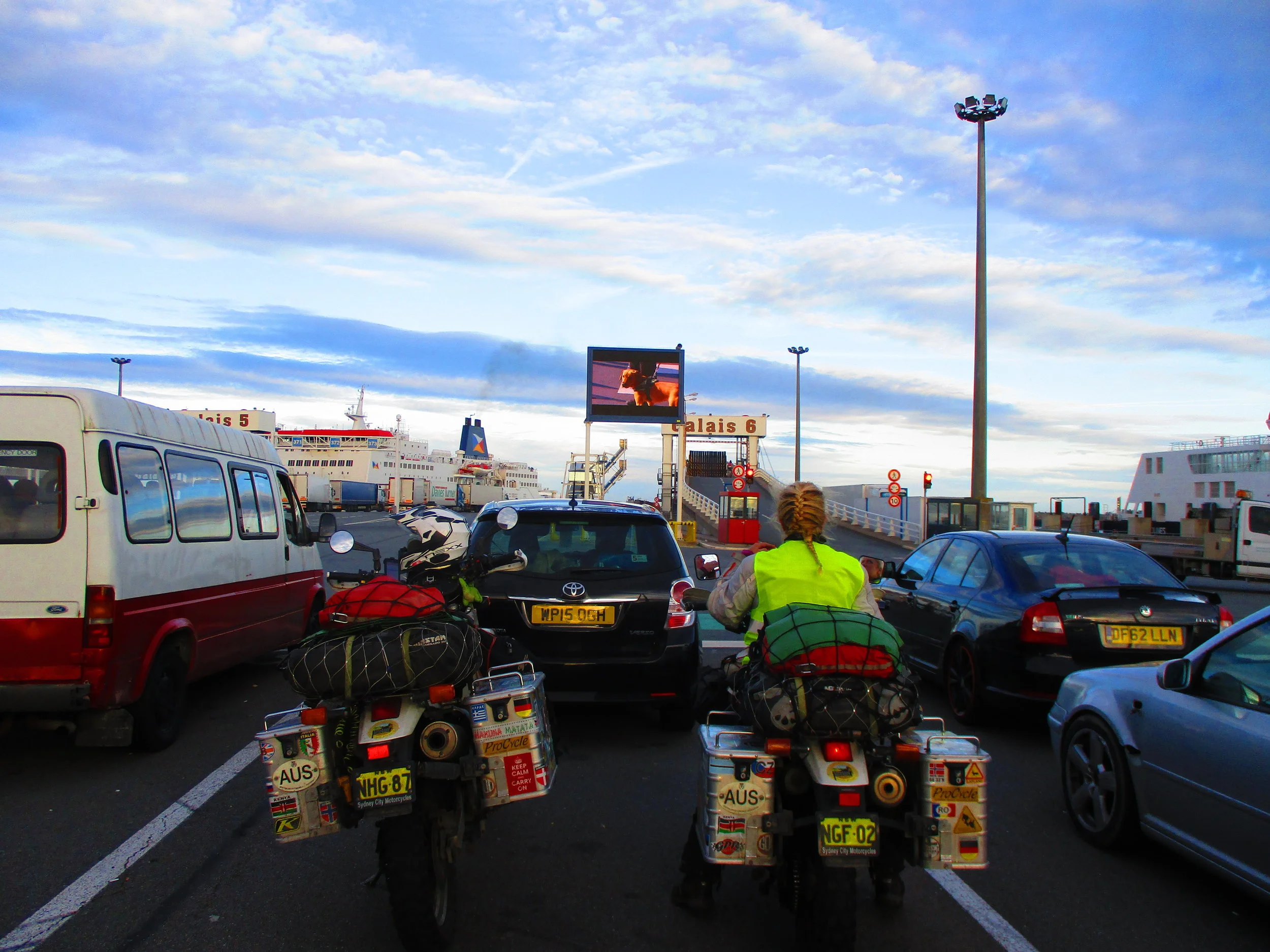 Waiting to board the early morning ferry to Britain