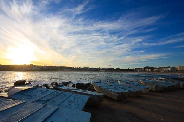 Stunning Sunset Print Of Row Boats On Bondi Beach 