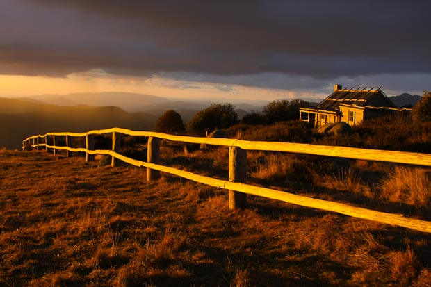 Craigs Hut On Mt Stirling From Man From Snowy River At Sunset 