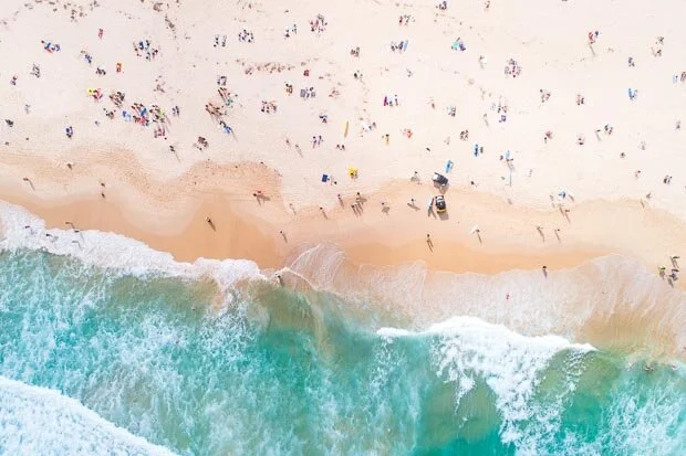 Marvellous Drone Photograph Of Busy Bondi Beach In Summer With Thousands Of People