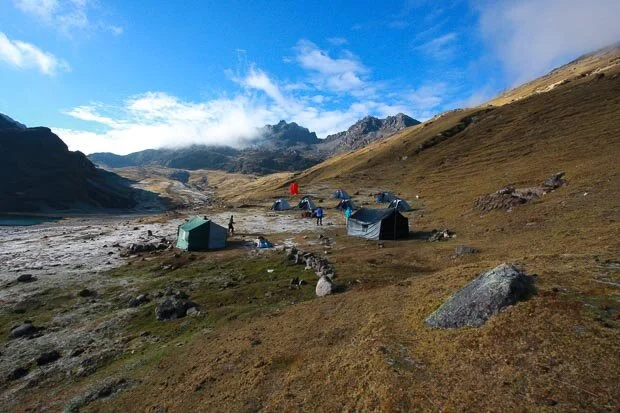 A Snow Covered Campsite On The Lares Route Near Machu Picchu Peru 