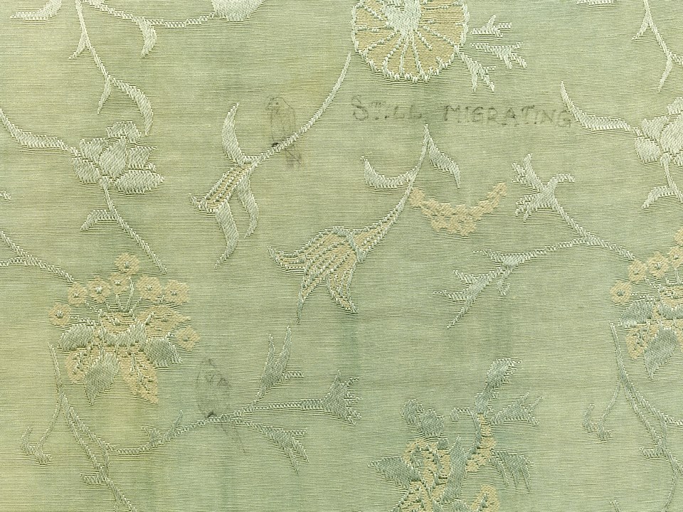 Mind Map , 2015 (Detail) Silk, Oil on canvas, 103 x 68 cm, two parts