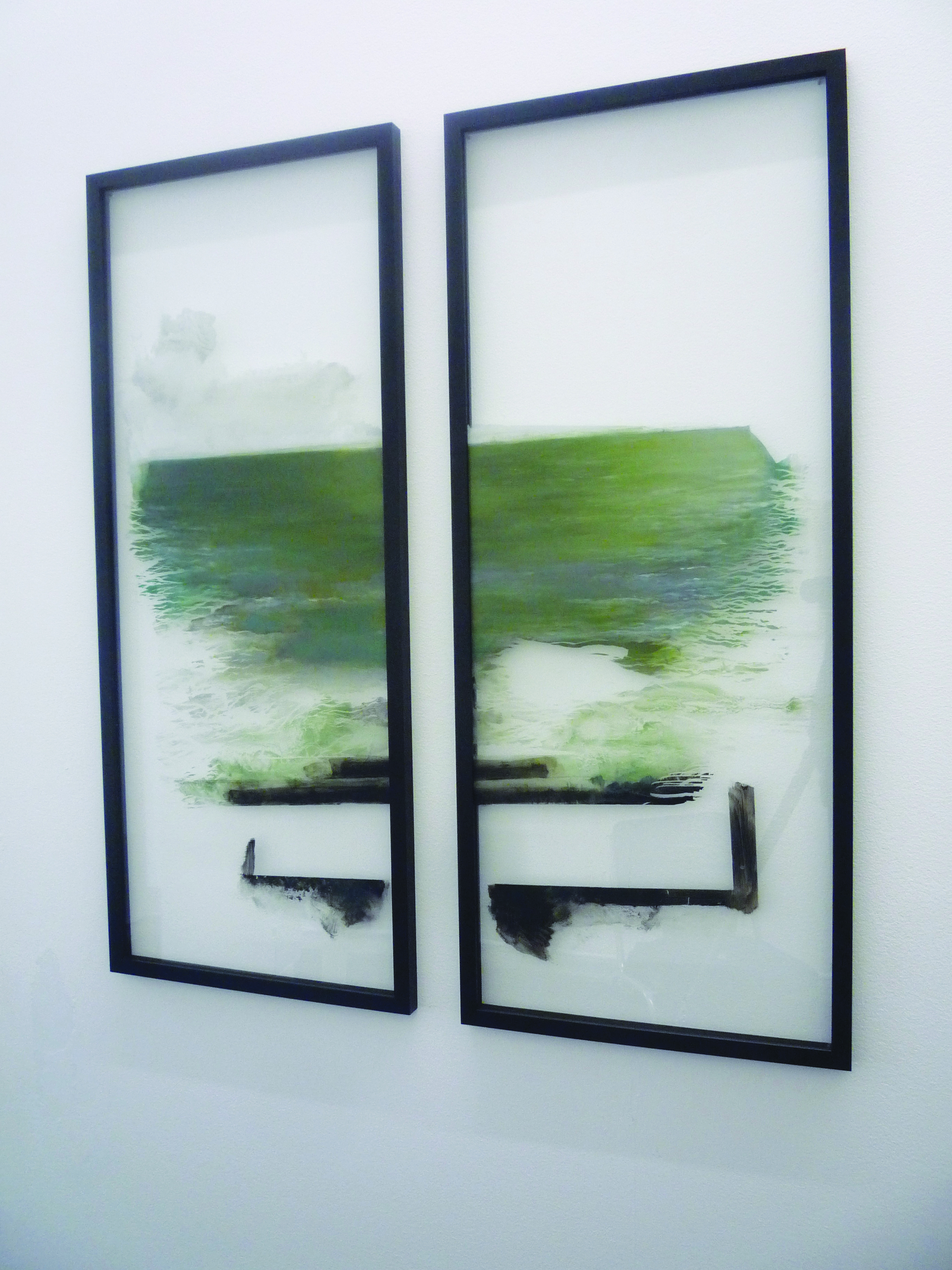 o.T. (Diptychon), 2012, Oil paint on glass, each 100 x 40 