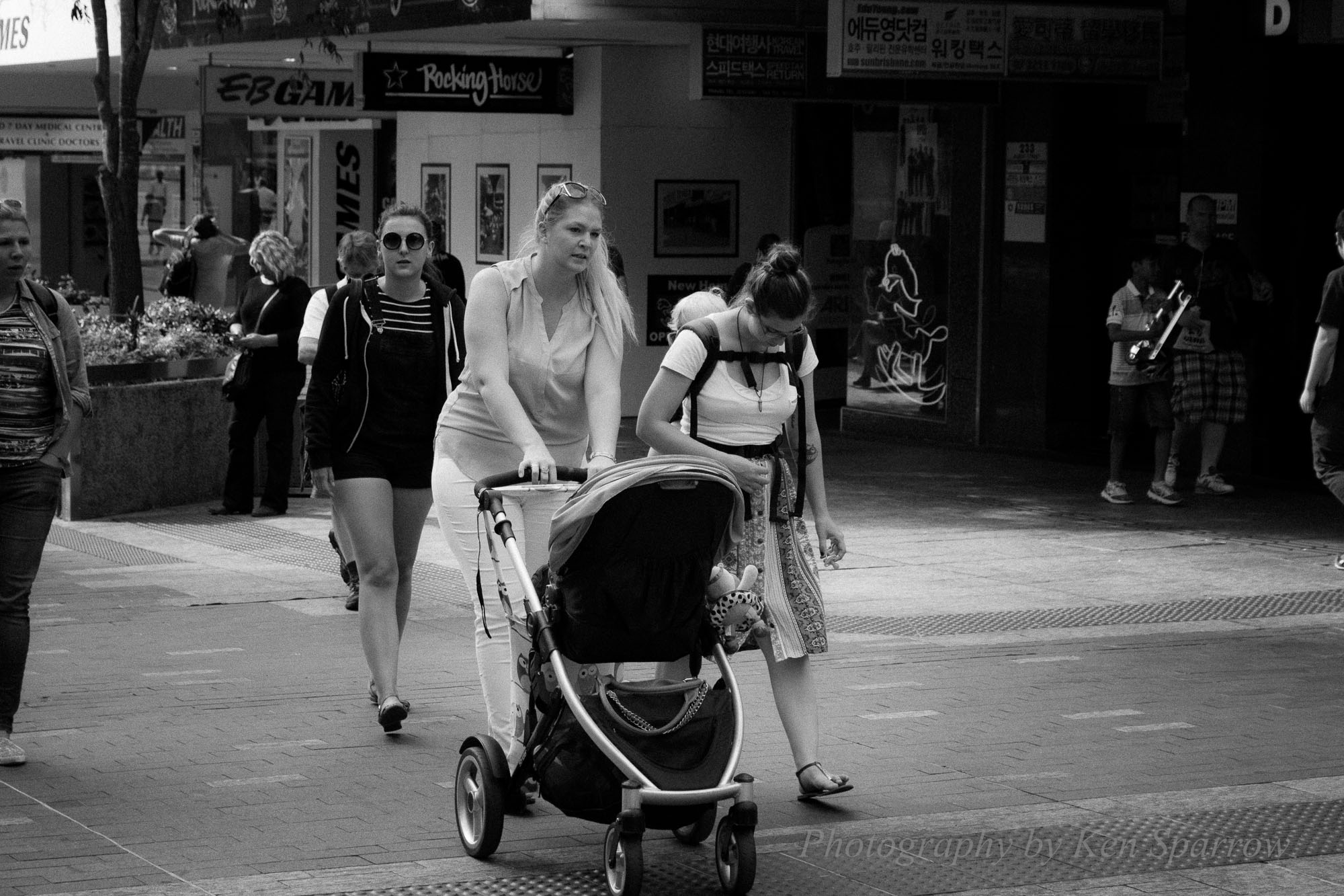 Families - babies - walking in the mall