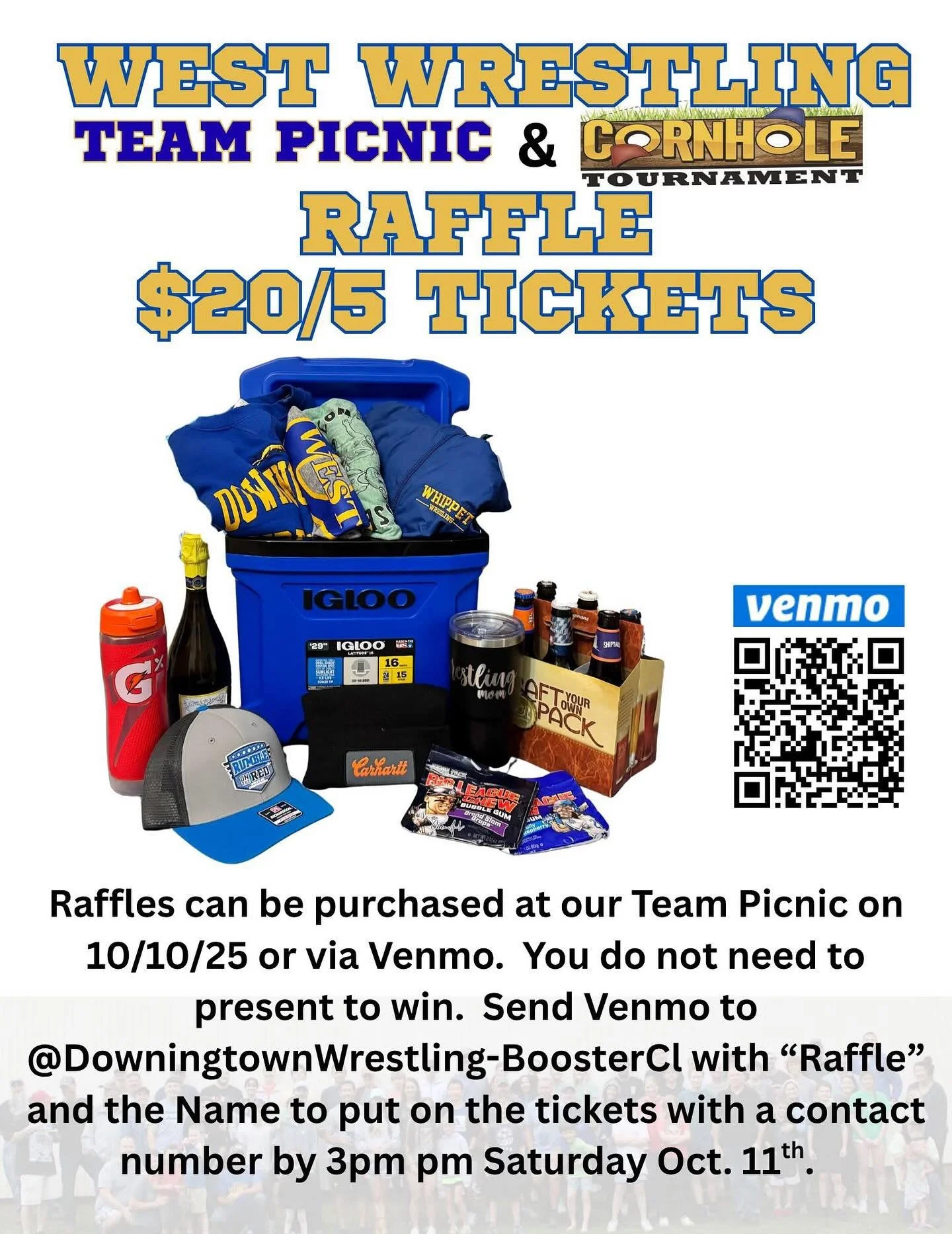 Our raffle for our Team Picnic is ready!

You do not need to be present to win.

https://account.venmo.com/u/DowningtownWrestling-BoosterCl