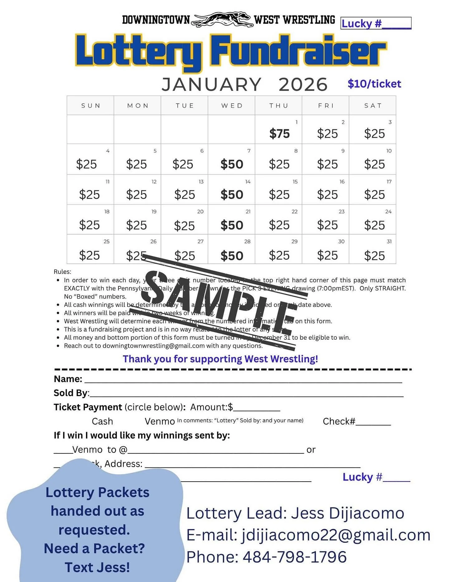 Lottery Fundraiser Officially started!! Reach out to your wrestler to purchase a ticket!