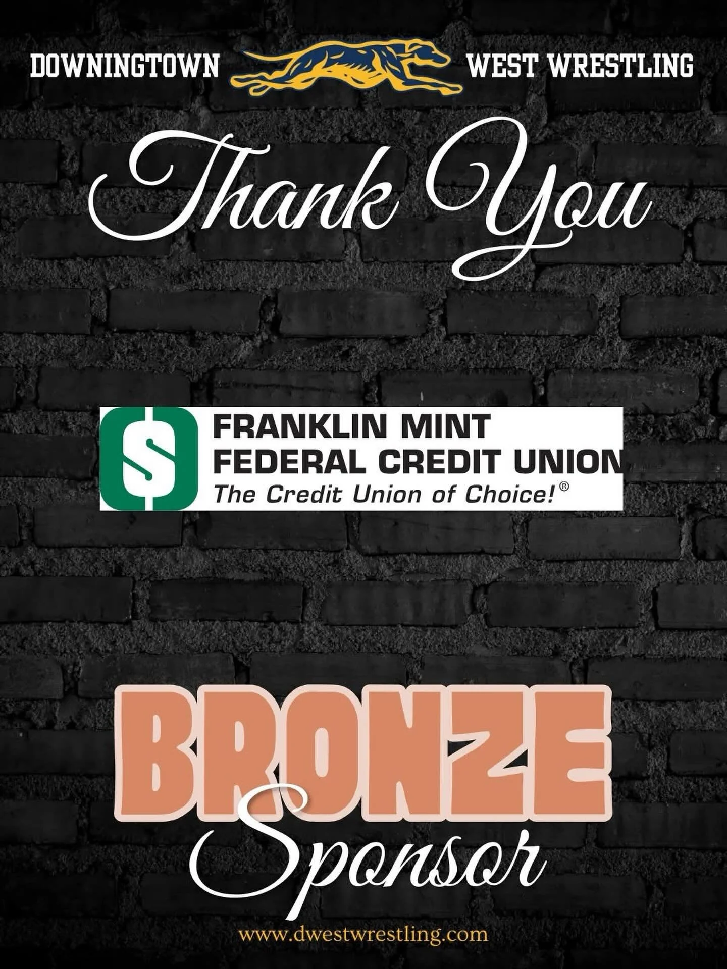 Honored to spotlight Franklin Mint Federal Credit Union for their commitment as a Bronze Sponsor of Downingtown West Wrestling! Your generosity helps provide essential team gear and travel experiences that shape our athletes into strong competitors a