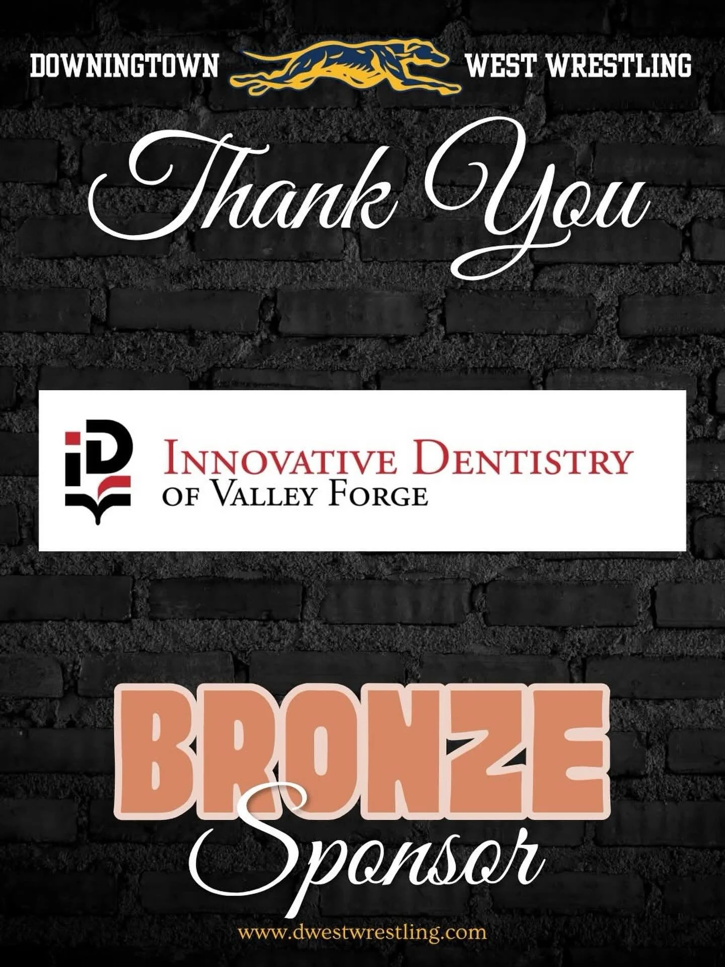 We&rsquo;re excited to recognize Innovative Dentistry of Valley Forge as a Bronze Sponsor of Downingtown West Wrestling!

Www.idvf.com

Bronze-level support plays an important role in helping sustain our program by contributing to the resources and o