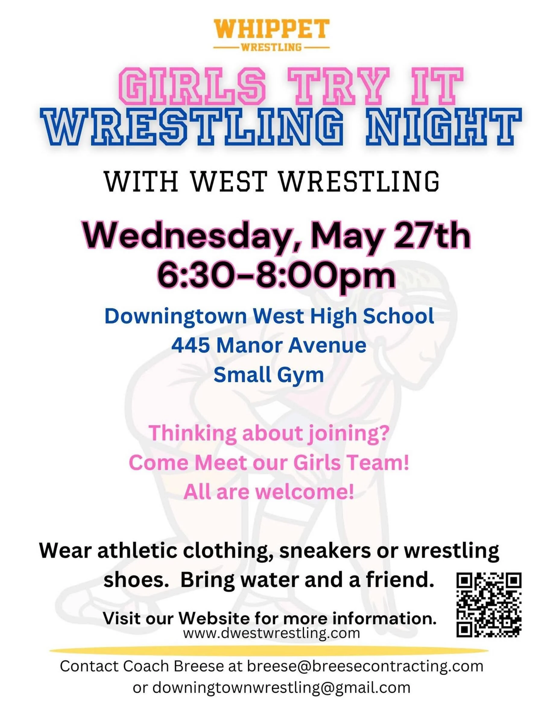 Calling all new and returning wrestlers&hellip;..

🌸 Spring Girls Wrestling Try-It Night! 🌸

Join us for a fun and welcoming opportunity to try something new!
This event is perfect for girls interested in joining the West or DMS Wrestling Teams thi