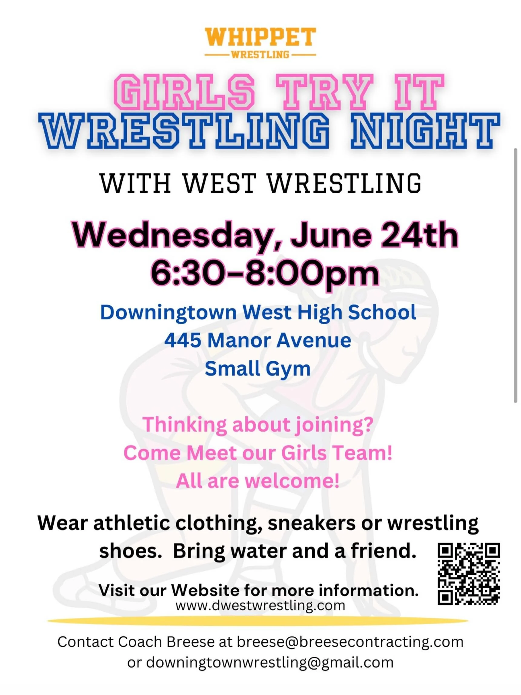 Calling all new and returning wrestlers&hellip;..

🌸 Spring Girls Wrestling Try-It Night! 🌸

Join us for a fun and welcoming opportunity to try something new!
This event is perfect for girls interested in joining the West or DMS Wrestling Teams thi