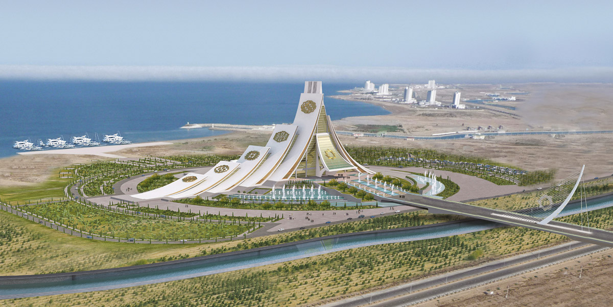 http://nomadicjurek.tumblr.com/post/120170655303/awaza-convention-center-turkmenbashi-2015-the