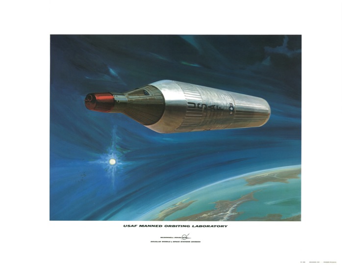 Original caption: "New artist's concept of MOL released by Air Force shows Gemini B spacecraft and laboratory section after insertion into orbit."