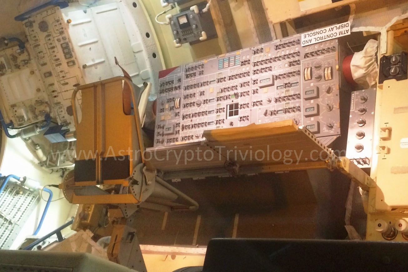 Chair originally provided on Skylab at ATM console, as seen in Skylab trainer at Space Center Houston near NASA Johnson Space Center. (Photo credit: John B. Charles, December 15, 2015.)