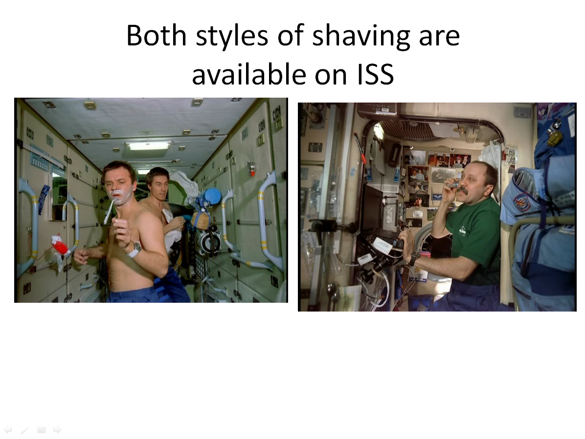 Figure 14: Russian cosmonauts Yuri Gidzenko and Sergei Krikalev (left) on the first ISS expedition and Yuri Usachev (right on the second ISS expedition. (Credits: NASA.)