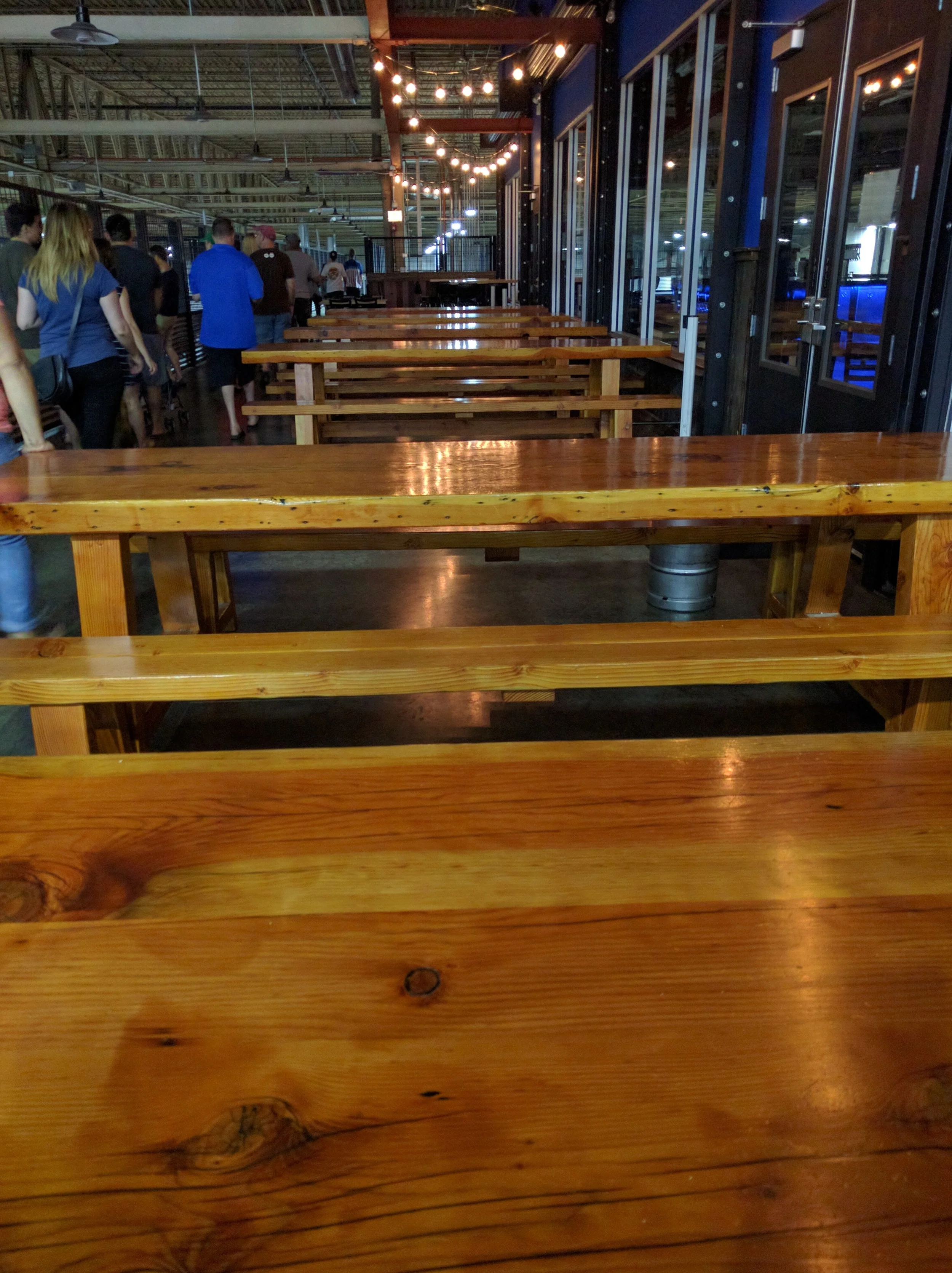 They bought equipment that was too big for their California location and had to cut the roof and make it taller so they re-purposed all the lumber they took off and made it into tables for the Chicago location 