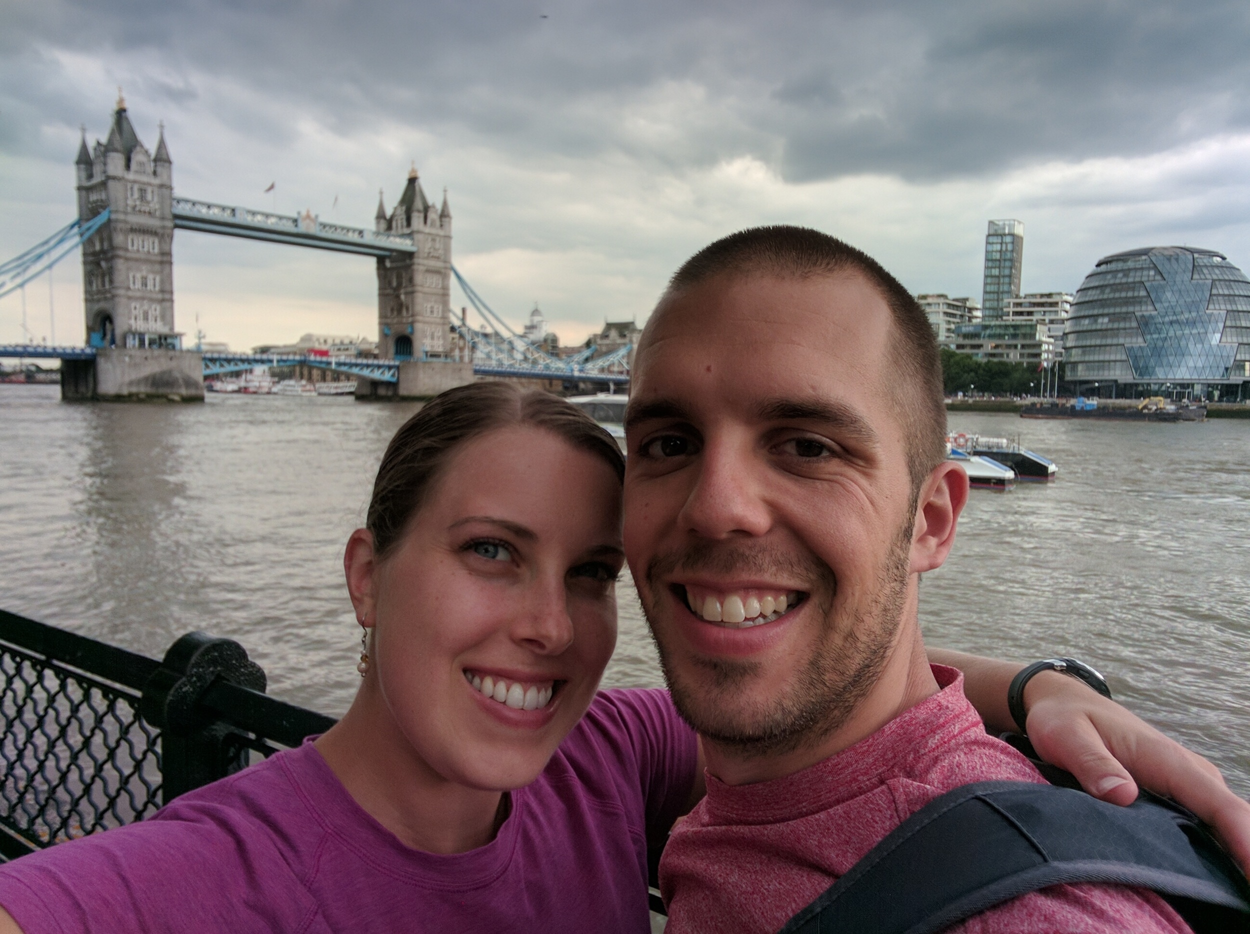 On the River Thames! Tower Bridge is behind us. It's not that old- they just built it to look that way, and the famed 'London Bridge' is not falling down, it's just not as picturesque as this one.