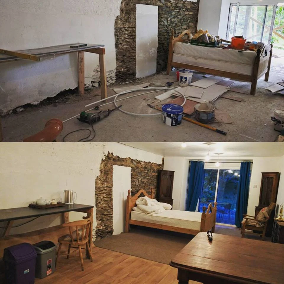 Before and after of the room we converted with other WWOOFers last Monday. This outbuilding looked like the picture above with all of the 'stuff' in it before Jeff and I arrived at the farm.