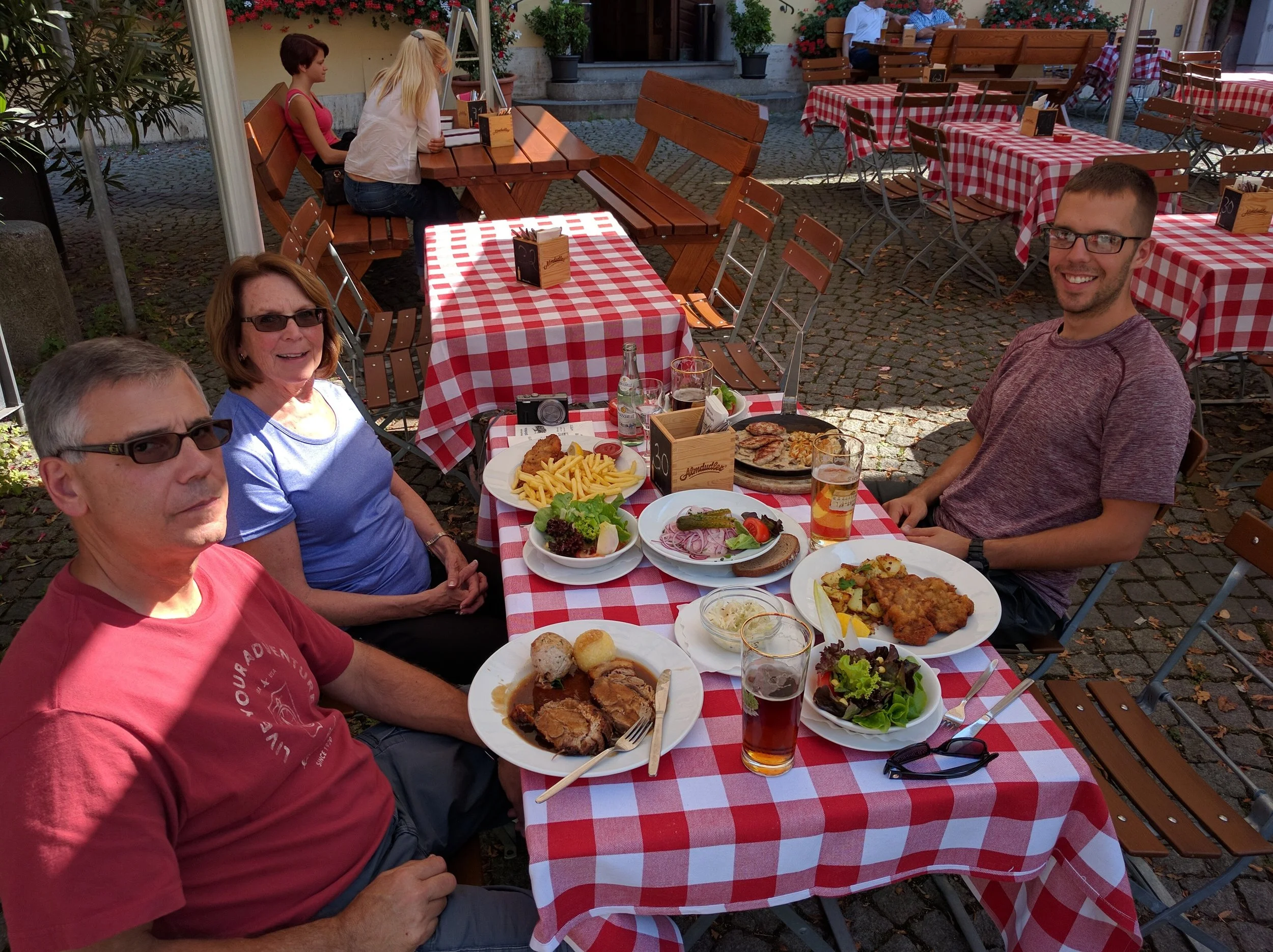 Lunch in the village of Dachau. Schnitzel, pork and other deli-like meat!