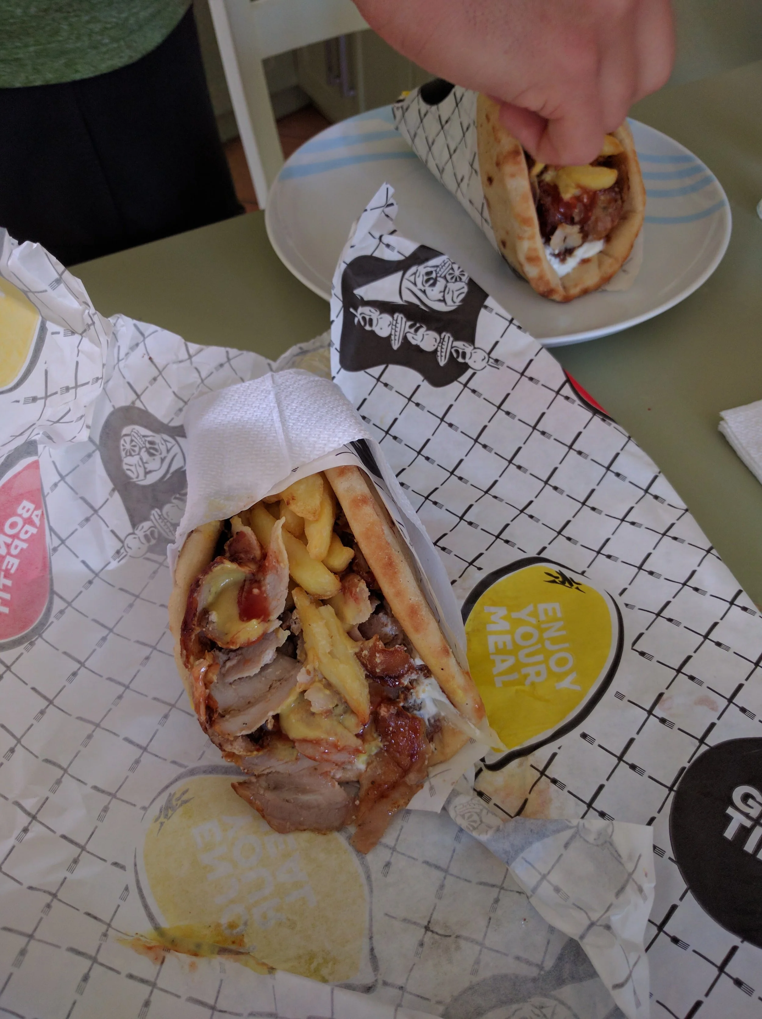 The first gyros we got on Skopelos. At about $2.50 each, you can't go wrong!