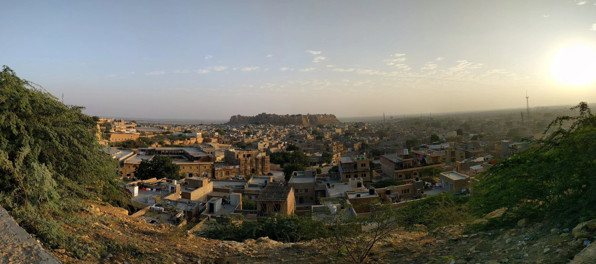 The fort is in the distance, on top of the mountain in the center of the photo.