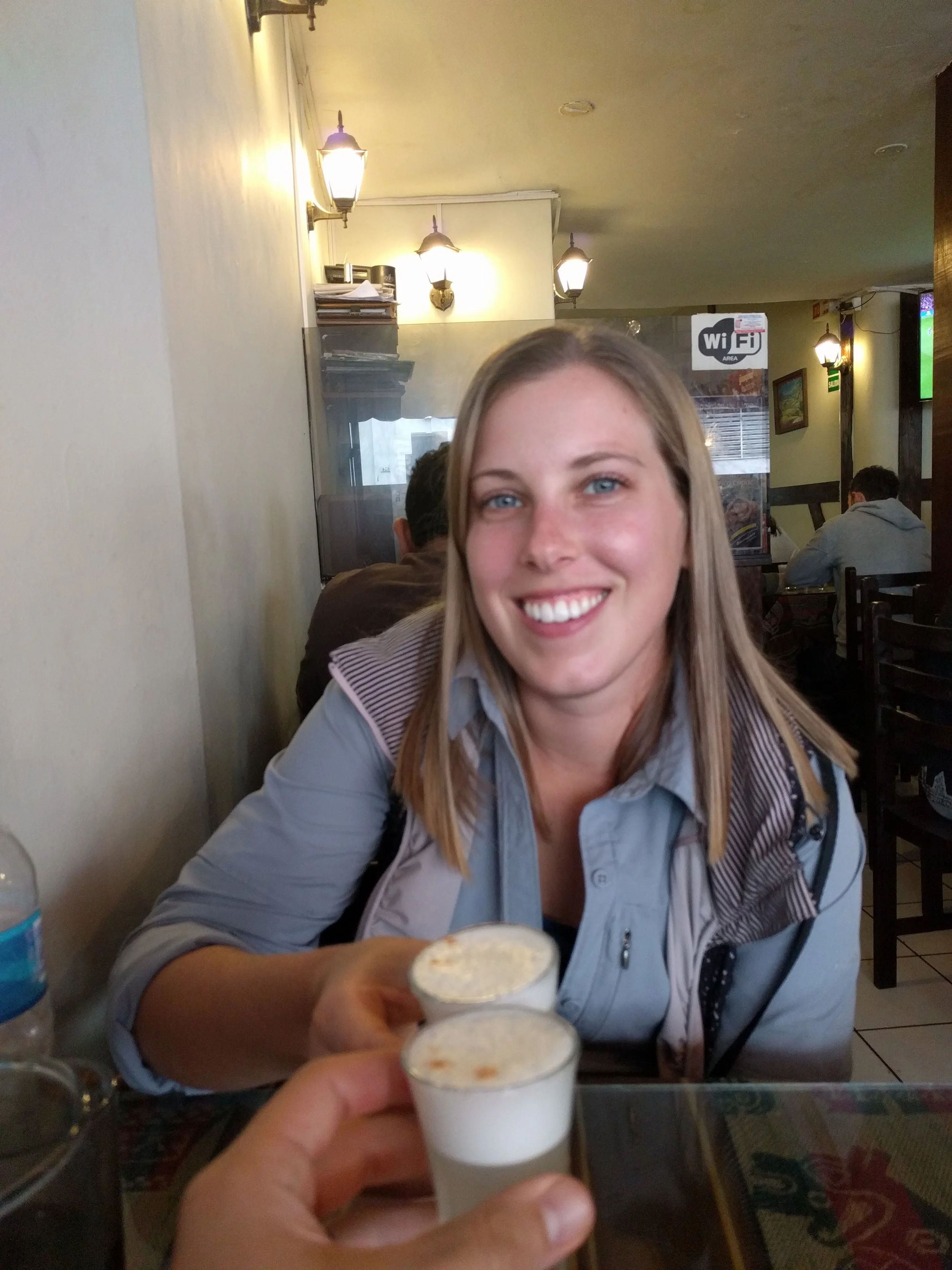 The smile for the free pisco sour before we found out we were getting charged for it…and other things we didn’t order…