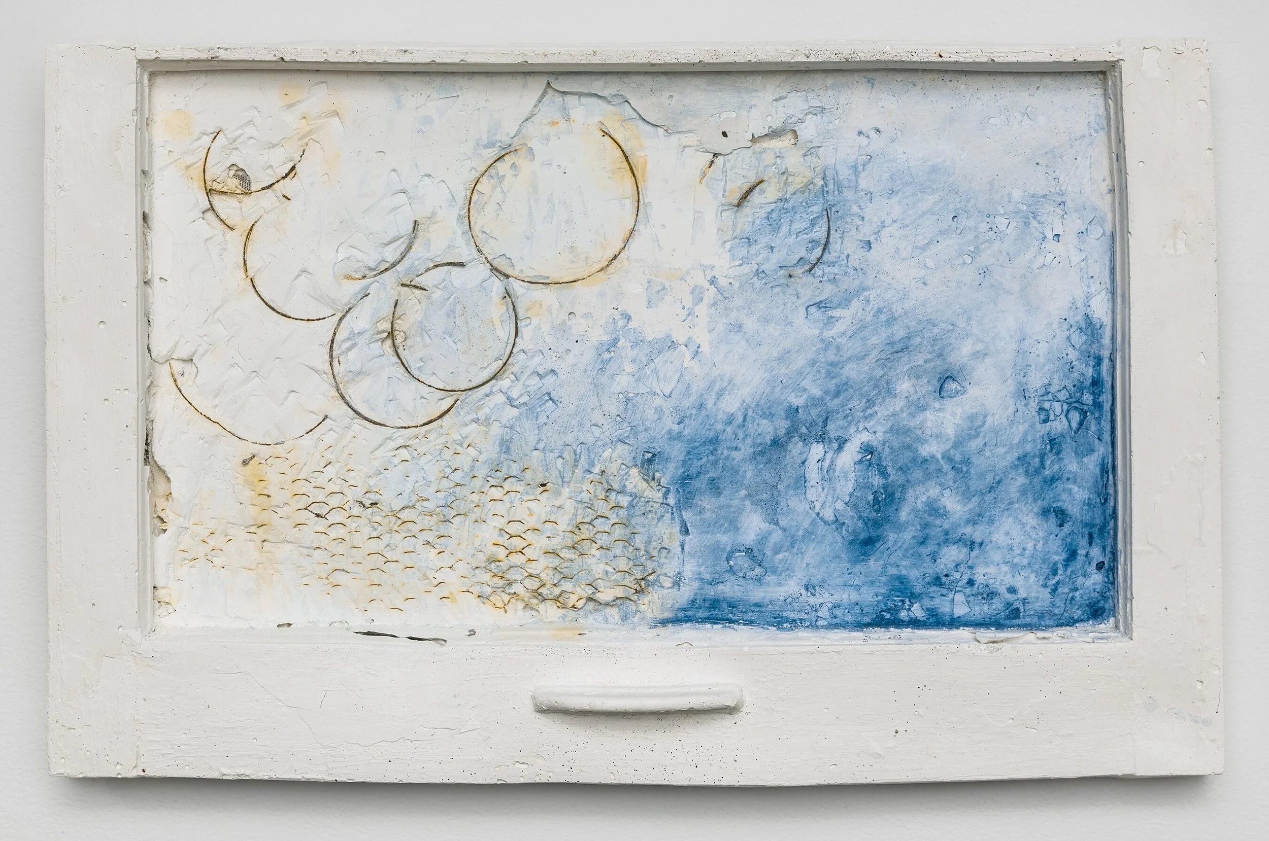 Infinite Lake, 2017 Hydrocal cast window with mattress springs and wall supports from burned buildings 15h x 24w in