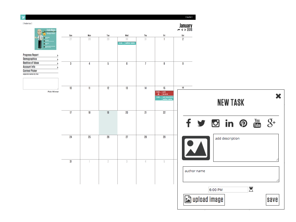 First iterations of the calendar and new task tool