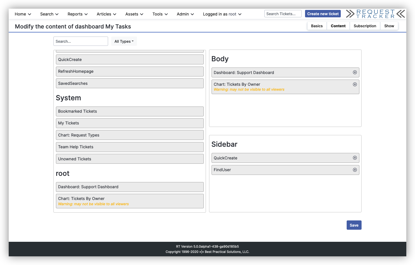 Updated Dashboard Selection - New in RT 5