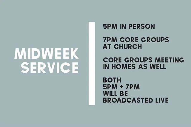 Join us tonight for our midweek service, as we kick off our &lsquo;Home Core Groups.&rsquo; If you have any questions feel free to dm us or call the church office. See you soon!