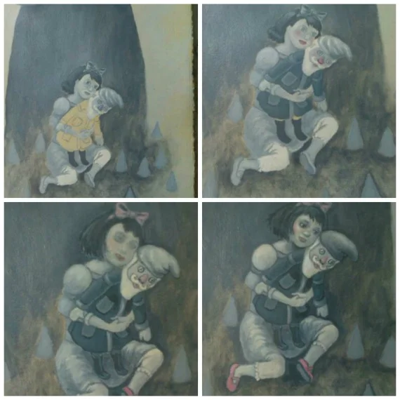 Snow White's face changed many times during my painting. At one point, I sanded over her face because there was too much paint building up there. 
