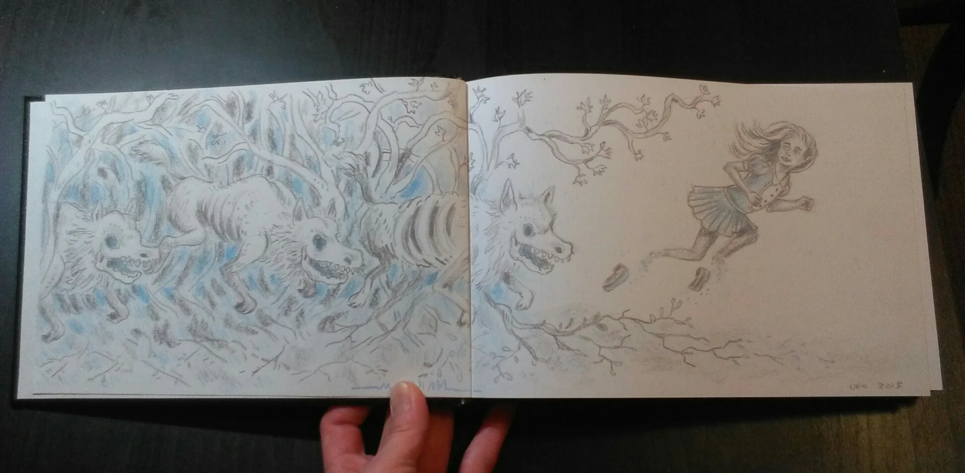 My 1st sketch of "Out-running the Hounds of Hell".