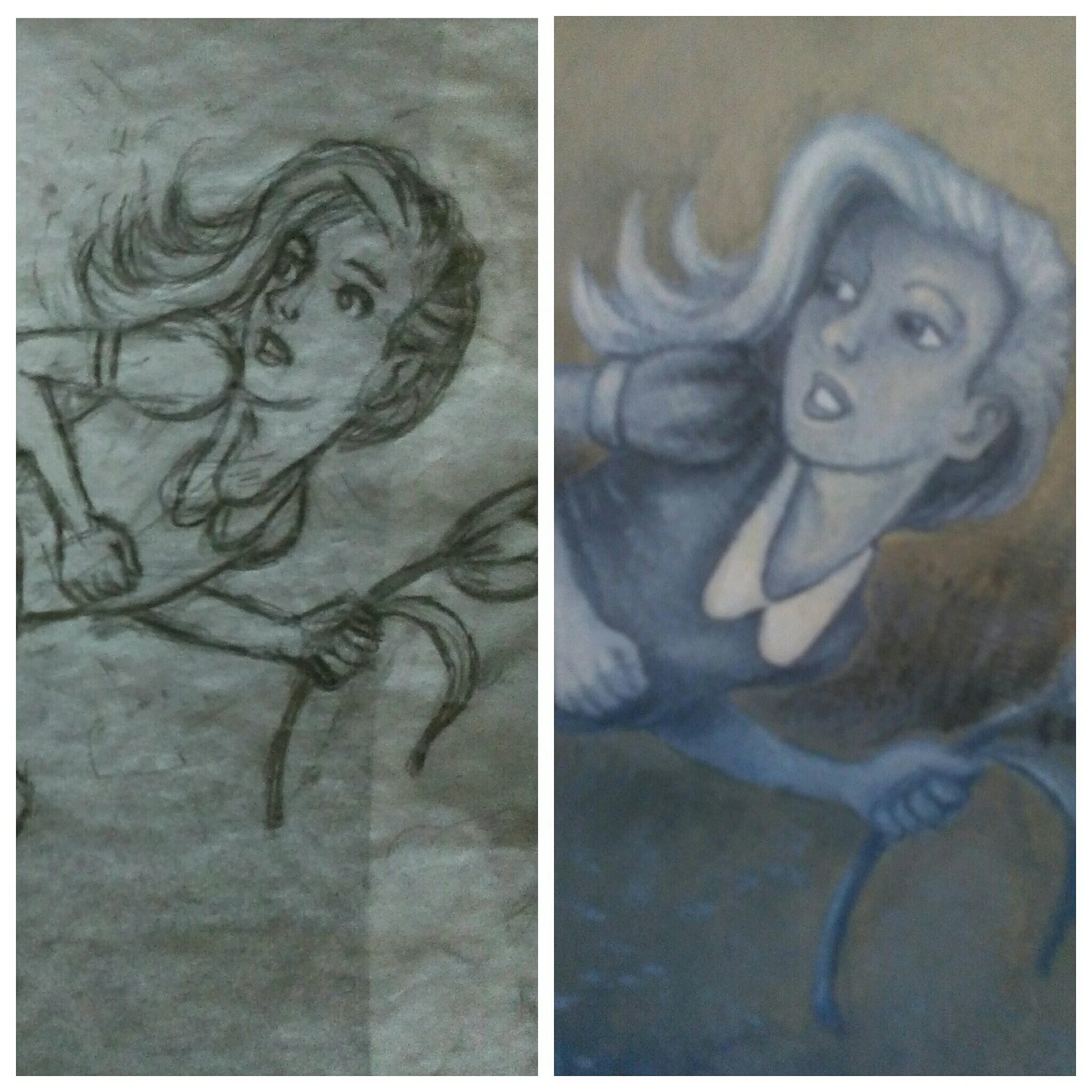 The sketch and the painting of the little girl.
