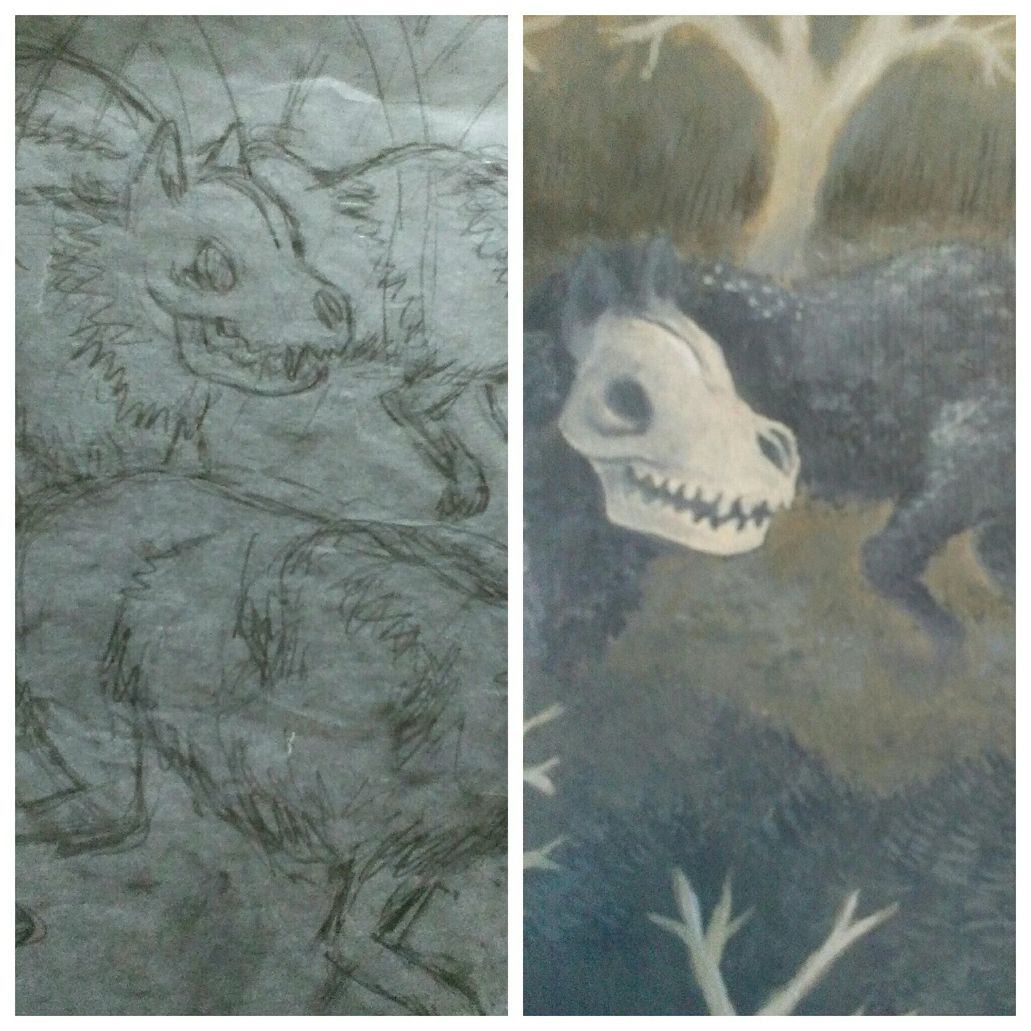 The sketch and the painting of one of the scary dogs a.k.a. hounds of hell.