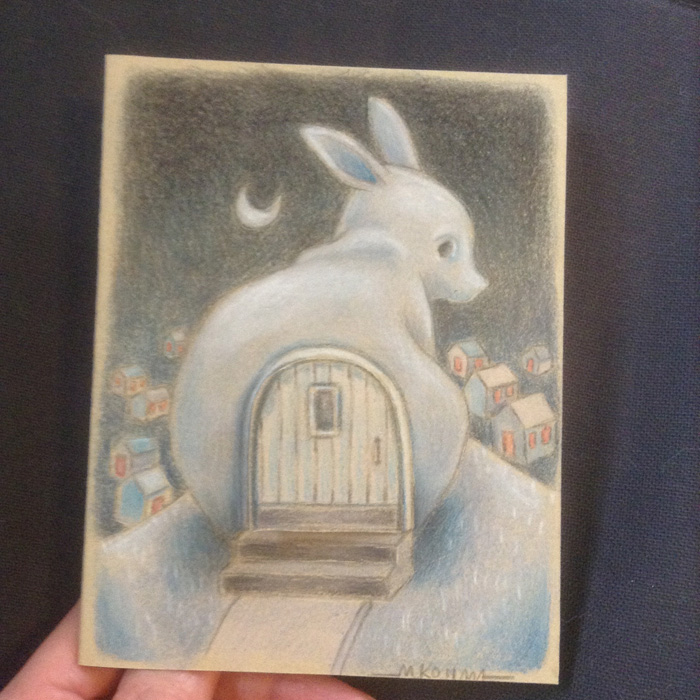 The finished color pencil drawing of the Ghost Bunny Home.