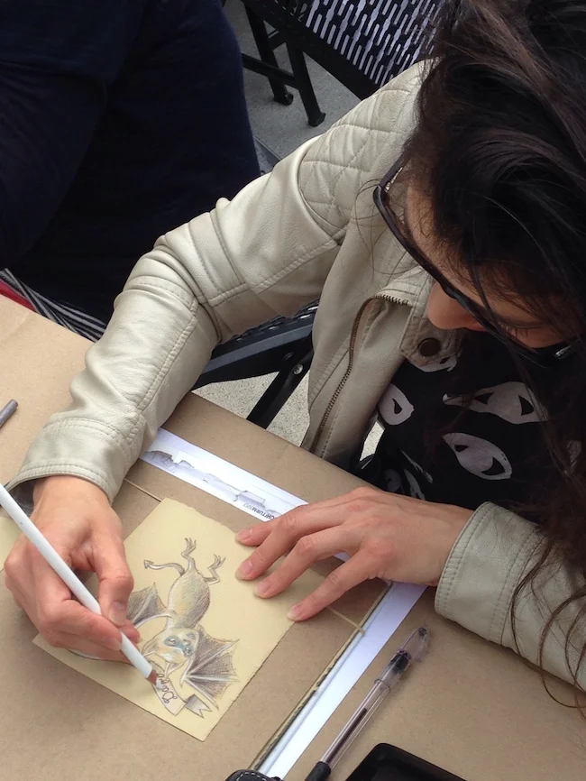 Melissa Kojima (me) drawing at the Monster Drawing Rally at the Portland Art Museum.