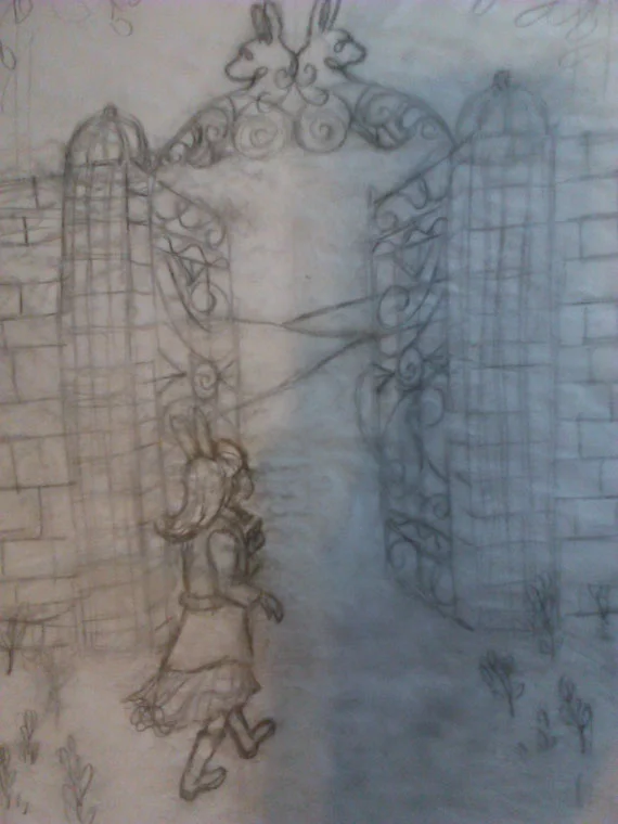 Work in progress of "Bunny Trespassing" drawing.