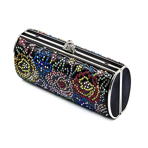 Black Clutch with Flower Motif