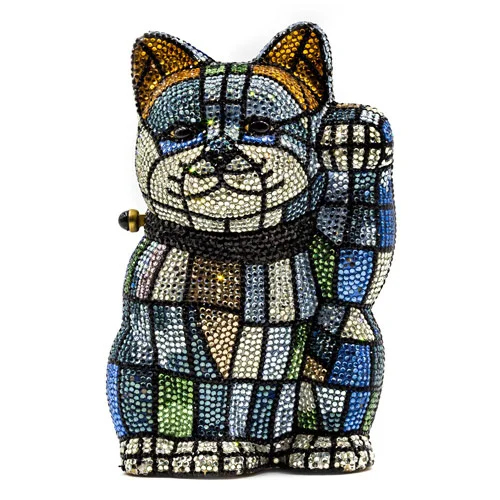 Beckoning Cat with Blue Patchwork