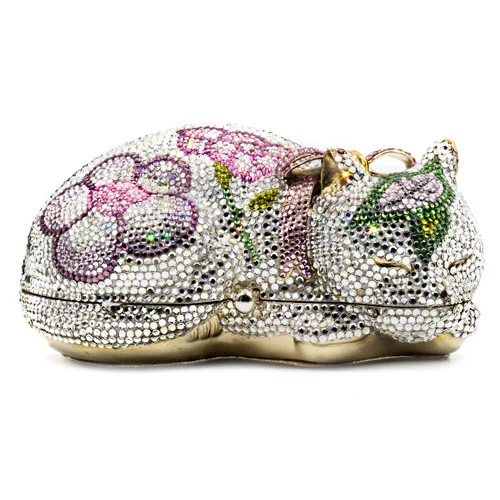 Sleeping Cat in Silver and Pink