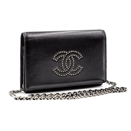 Black Lambskin Chanel Bag with Studded Logo