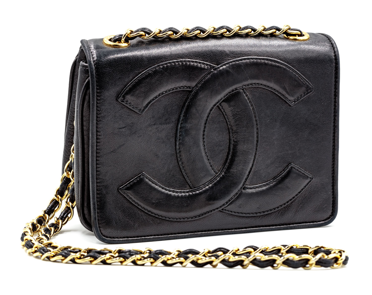 Vintage Chanel Black Lambskin Quilted Leather Tote Bag Gold CC Logo at  1stDibs