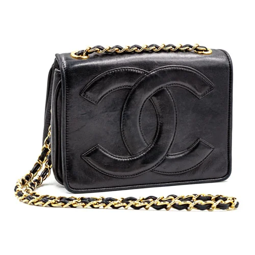 Black Chanel Leather Bag with Leather Logo