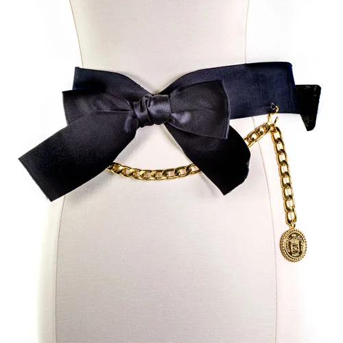 Chanel Black Satin Bow Belt