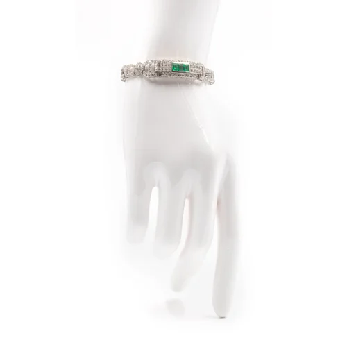 Platinum and Diamond Bracelet with Three AAA Emeralds