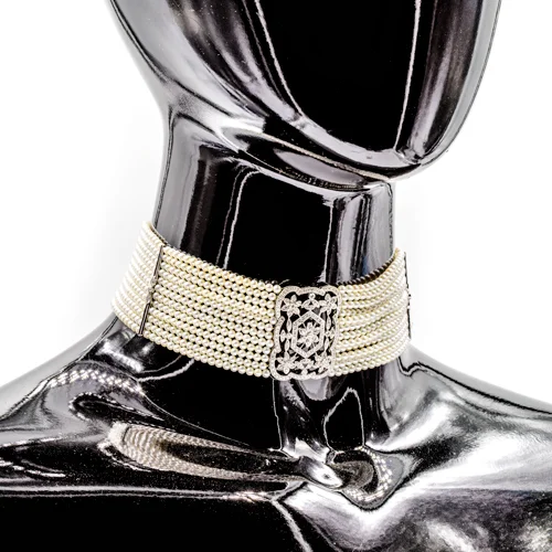 Platinum Diamond Pearl Necklace Choker