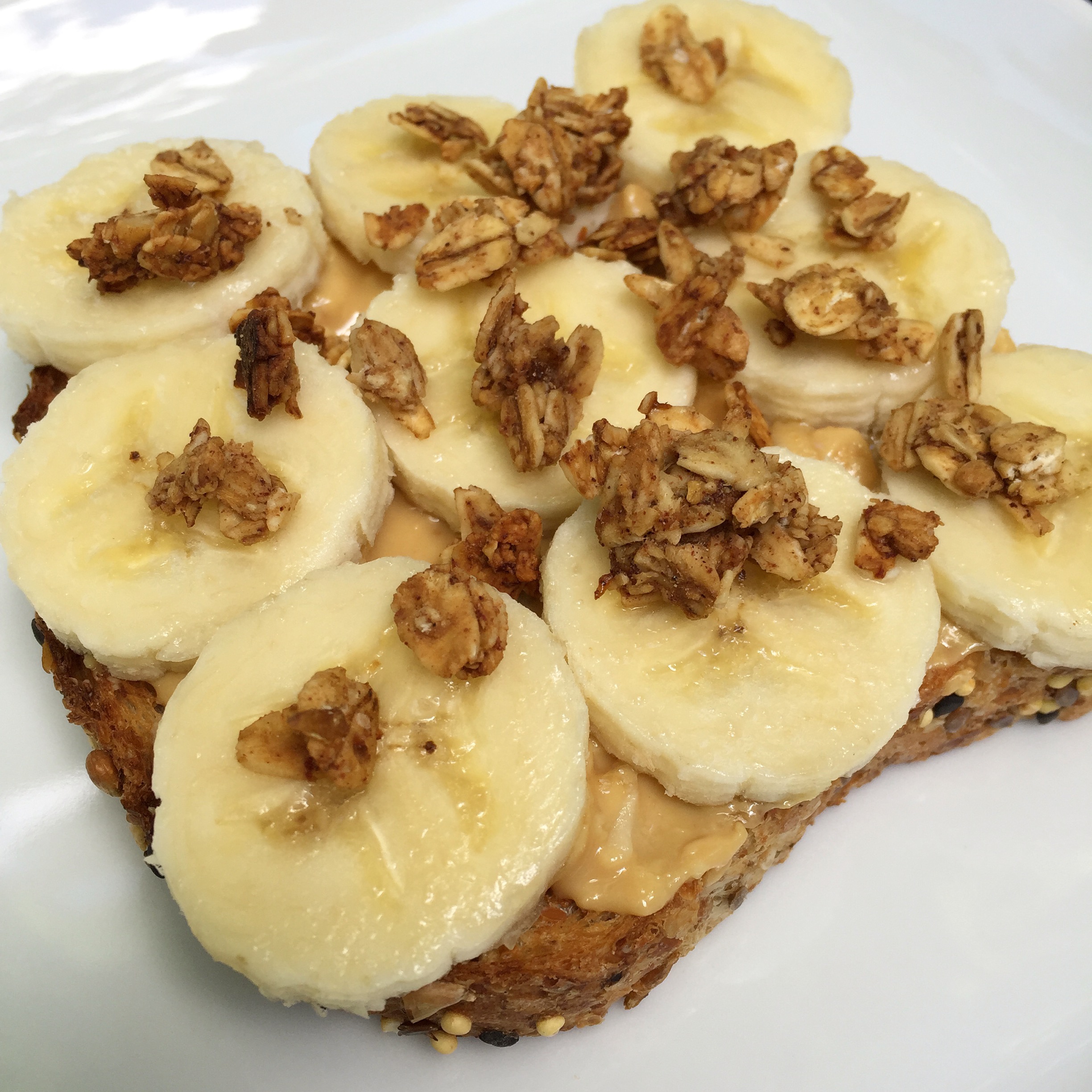 Silver Hills Bakery Bread (found at Whole Foods) + Twisted Nut White Chocolate Peanut Butter + Banana + Homemade Banana Bread Granola